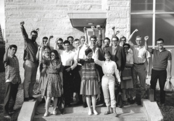 A Students for a Democratic Society national council meeting in Bloomington, Ind., in 1963. Tom Hayden is at far left.